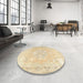 Round Traditional Khaki Gold Persian Rug in a Office, tr3653