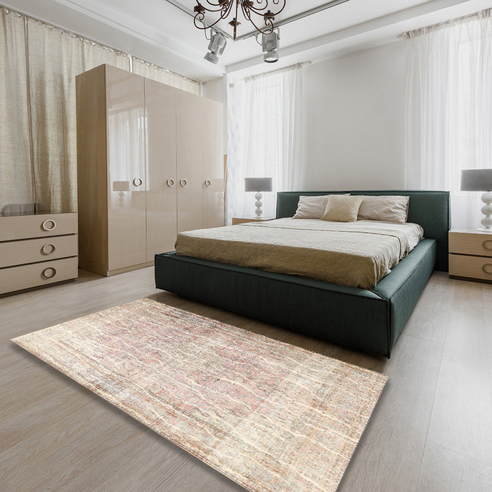 Machine Washable Traditional Wheat Beige Rug in a Bedroom, wshtr3654