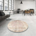 Round Machine Washable Traditional Wheat Beige Rug in a Office, wshtr3654