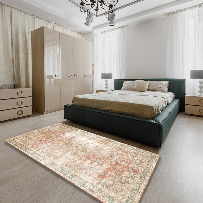 Machine Washable Traditional Light Copper Gold Rug in a Bedroom, wshtr3655