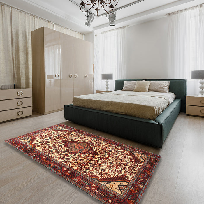 Traditional Sand Brown Persian Rug in a Bedroom, tr3656