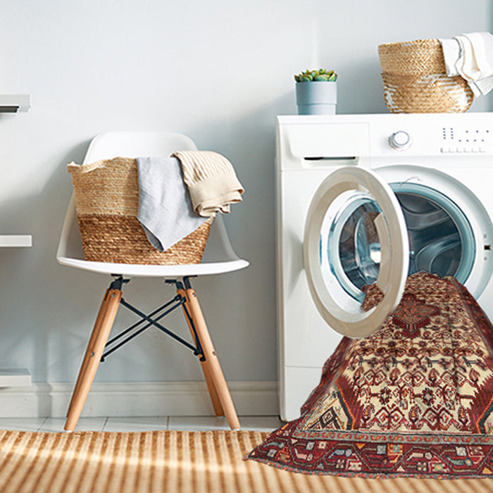 Machine Washable Traditional Sand Brown Rug in a Washing Machine, wshtr3656