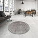 Round Machine Washable Traditional Dark Gray Rug in a Office, wshtr3658