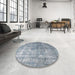 Round Machine Washable Traditional Slate Gray Rug in a Office, wshtr3660