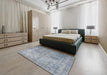 Machine Washable Traditional Blue Gray Rug in a Bedroom, wshtr3661