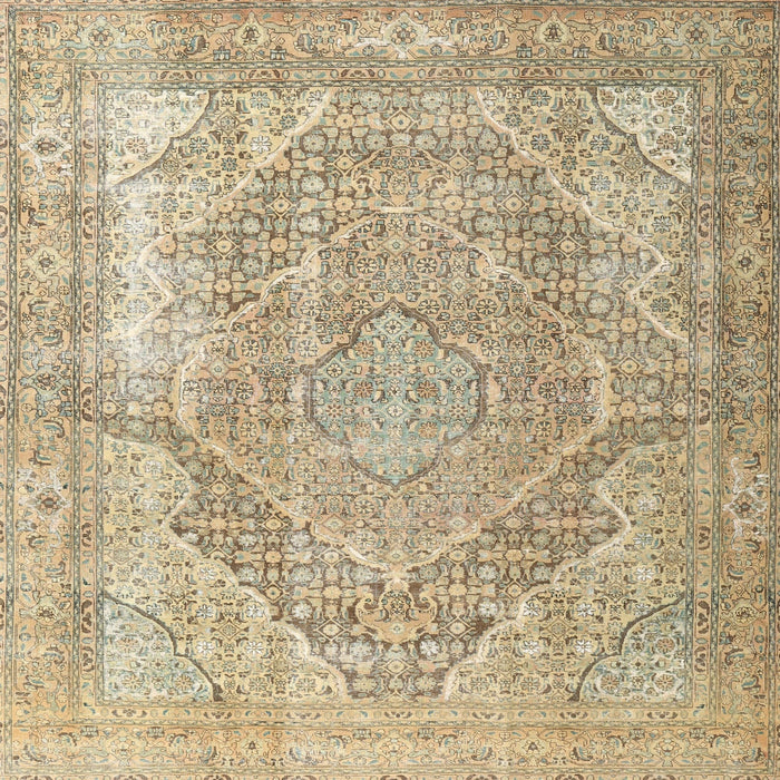 Square Traditional Dark Almond Brown Medallion Rug, tr3663