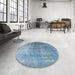 Round Traditional Denim Blue Persian Rug in a Office, tr3666