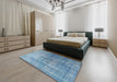 Traditional Denim Blue Persian Rug in a Bedroom, tr3666