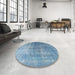 Round Machine Washable Traditional Denim Blue Rug in a Office, wshtr3666