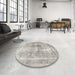 Round Traditional Pale Silver Gray Persian Rug in a Office, tr3668