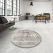 Round Machine Washable Traditional Pale Silver Gray Rug in a Office, wshtr3668