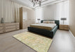 Machine Washable Traditional Brown Gold Rug in a Bedroom, wshtr3669