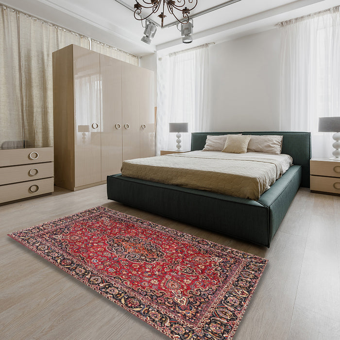 Traditional Saffron Red Persian Rug in a Bedroom, tr3671