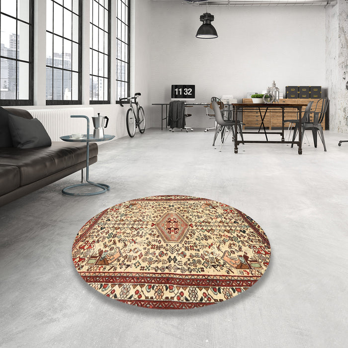Round Machine Washable Traditional Brown Red Rug in a Office, wshtr3675