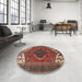 Round Machine Washable Traditional Dark Almond Brown Rug in a Office, wshtr3676