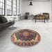 Round Machine Washable Traditional Camel Brown Rug in a Office, wshtr3678