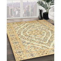 Traditional Khaki Gold Medallion Rug, tr367