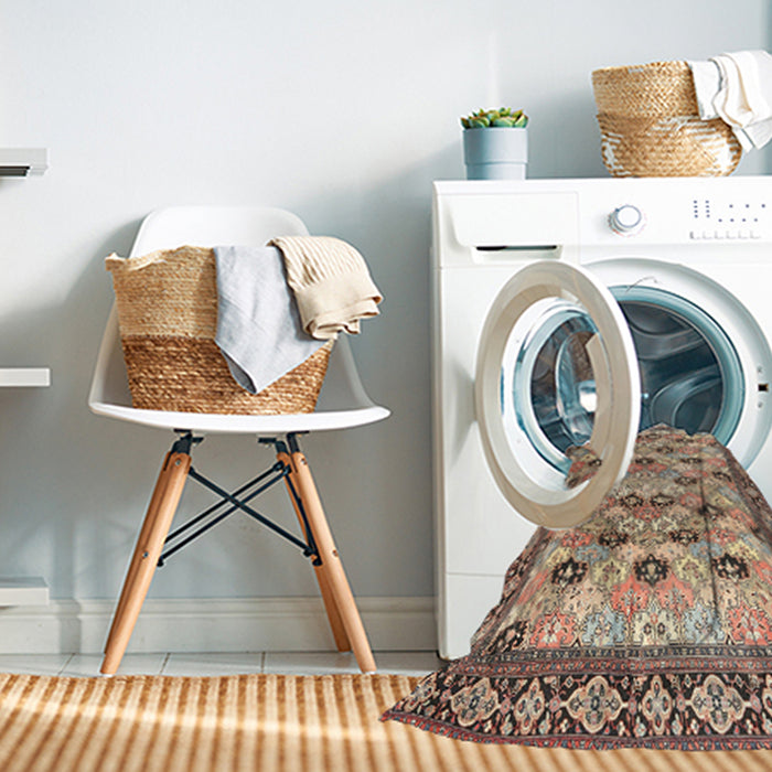 Machine Washable Traditional Sepia Brown Rug in a Washing Machine, wshtr3680