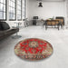 Round Machine Washable Traditional Tomato Red Rug in a Office, wshtr3681