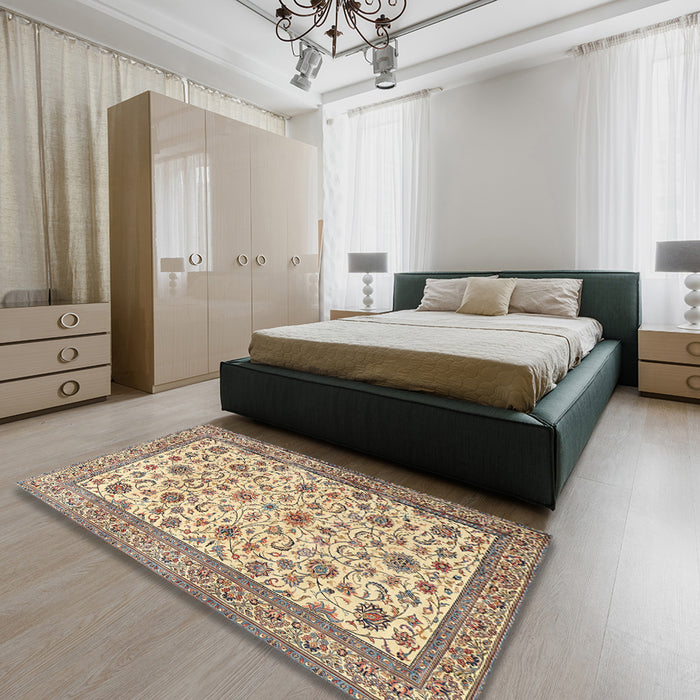 Traditional Sienna Brown Persian Rug in a Bedroom, tr3682