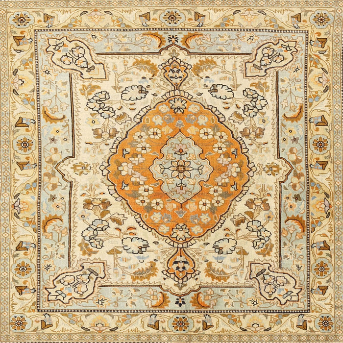 Round Machine Washable Traditional Brown Gold Rug, wshtr3683