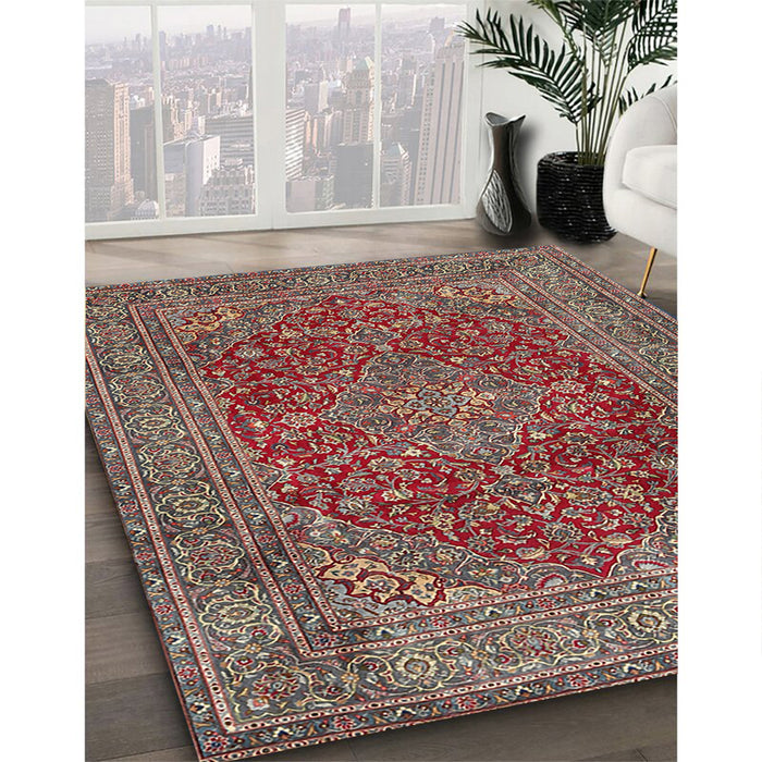 Traditional Brown Red Persian Rug in Family Room, tr3684