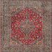 Round Machine Washable Traditional Brown Red Rug, wshtr3684