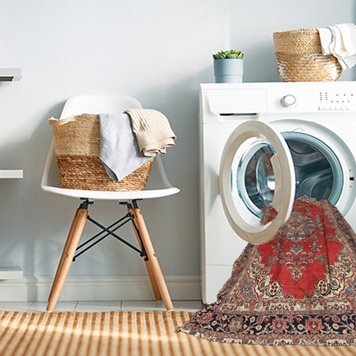 Machine Washable Traditional Tomato Red Rug in a Washing Machine, wshtr3685