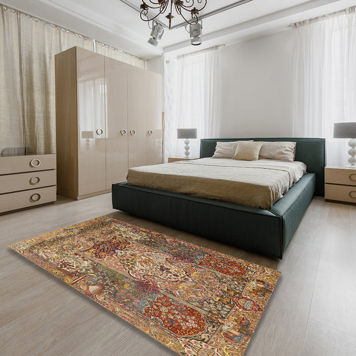 Machine Washable Traditional Dark Sienna Brown Rug in a Bedroom, wshtr3686