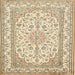 Square Traditional Khaki Gold Medallion Rug, tr368