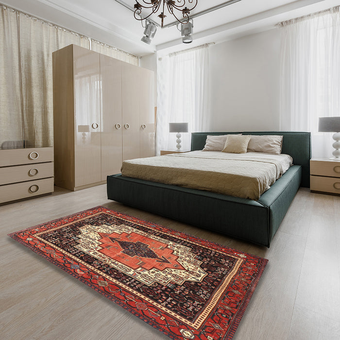 Traditional Rust Pink Persian Rug in a Bedroom, tr3692