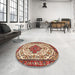 Round Machine Washable Traditional Red Rug in a Office, wshtr3693