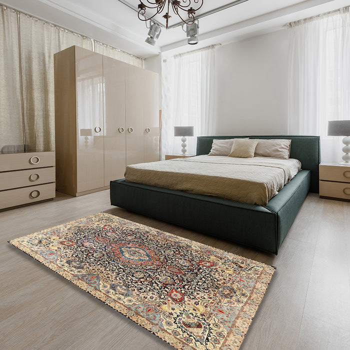 Machine Washable Traditional Sepia Brown Rug in a Bedroom, wshtr3696