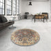 Round Machine Washable Traditional Sepia Brown Rug in a Office, wshtr3696