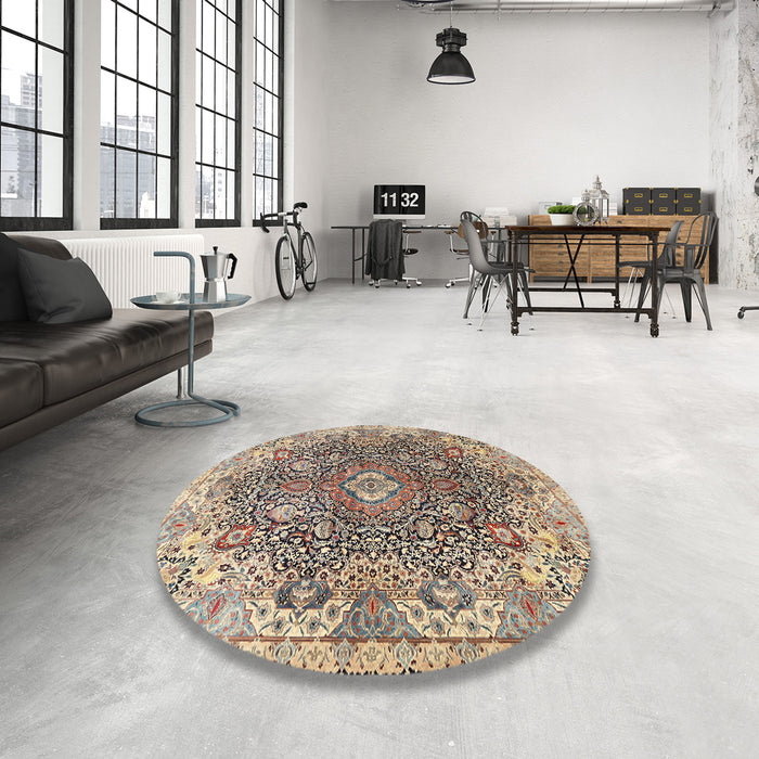 Round Traditional Reddish Brown Persian Rug in a Office, tr3696