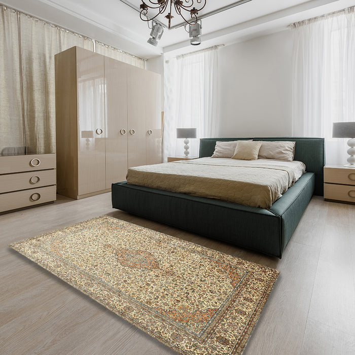 Machine Washable Traditional Brown Rug in a Bedroom, wshtr369