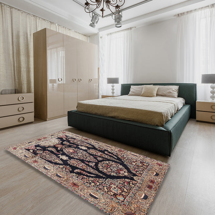 Machine Washable Traditional Light French Beige Brown Rug in a Bedroom, wshtr36