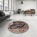 Round Traditional Light French Beige Brown Persian Rug in a Office, tr36