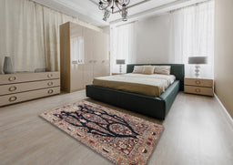 Traditional Light French Beige Brown Persian Rug in a Bedroom, tr36