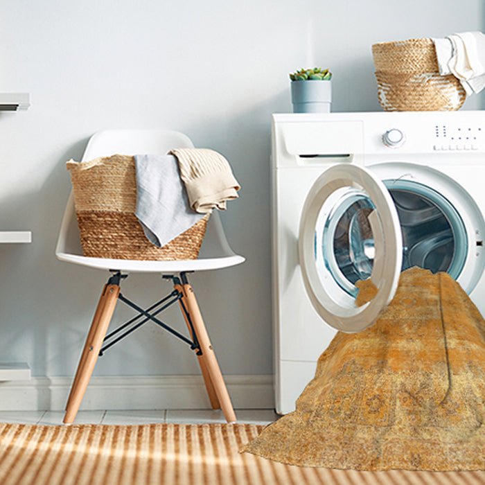 Machine Washable Traditional Orange Rug in a Washing Machine, wshtr3700