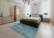 Machine Washable Traditional Greenish Blue Green Rug in a Bedroom, wshtr3703