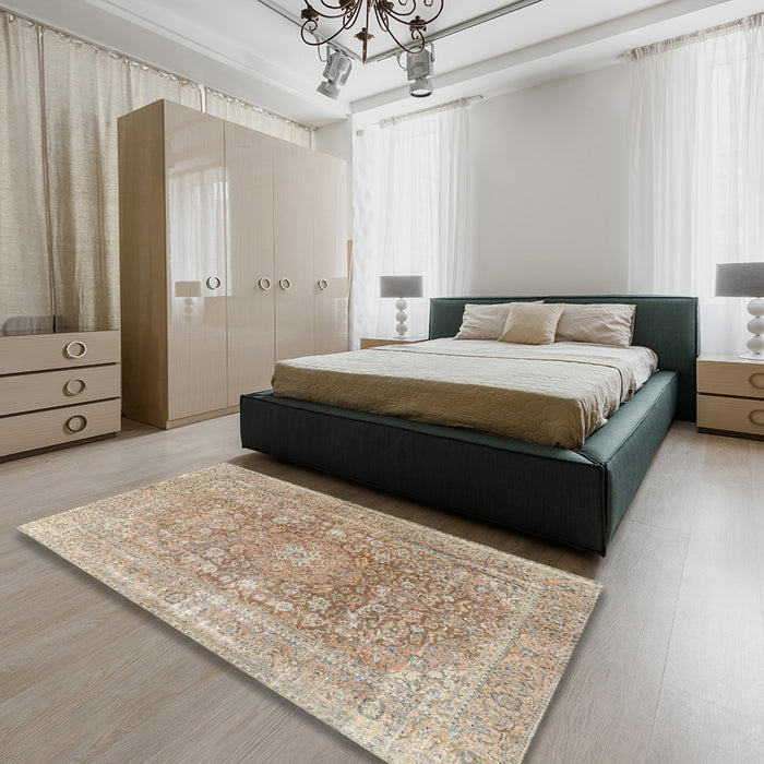 Traditional Dark Almond Brown Persian Rug in a Bedroom, tr3704
