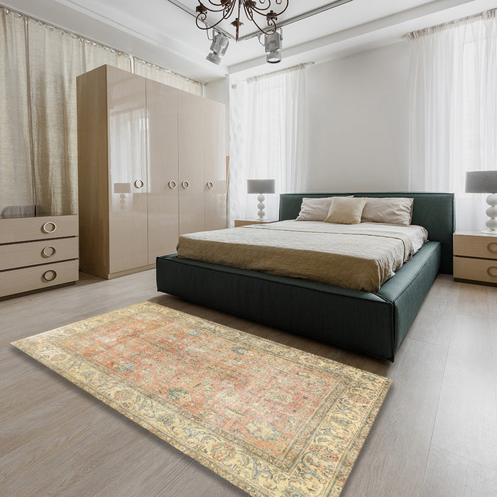 Traditional Brown Persian Rug in a Bedroom, tr3705