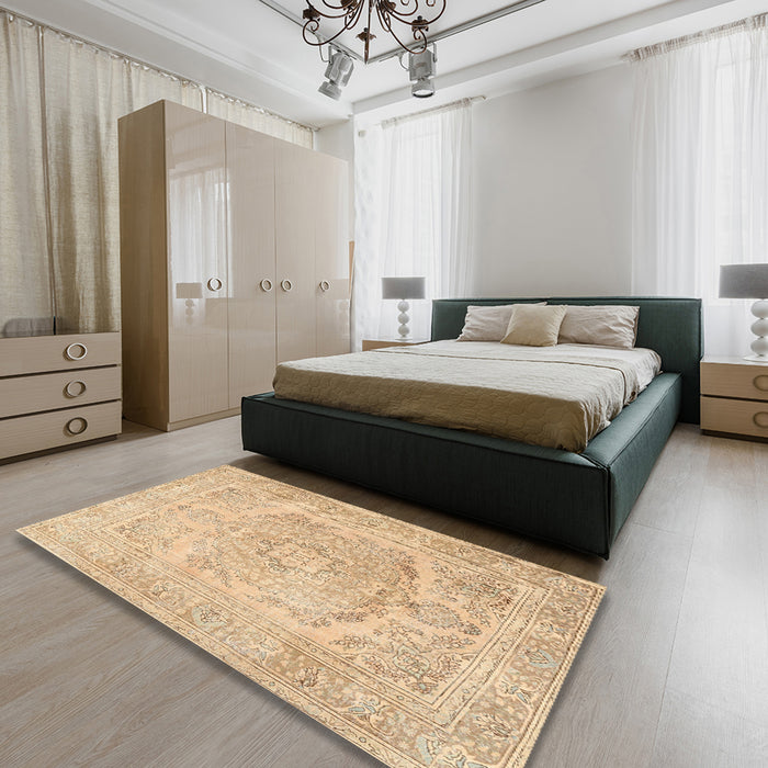 Machine Washable Traditional Sand Brown Rug in a Bedroom, wshtr3706