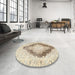 Round Traditional Golden Blonde Gold Persian Rug in a Office, tr3707