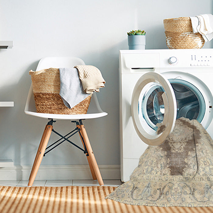 Machine Washable Traditional Gold Rug in a Washing Machine, wshtr3707