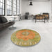 Round Machine Washable Traditional Gold Rug in a Office, wshtr3708