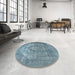 Round Machine Washable Traditional Blue Rug in a Office, wshtr3709