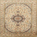 Round Machine Washable Traditional Khaki Gold Rug, wshtr370