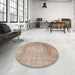 Round Traditional Orange Salmon Pink Persian Rug in a Office, tr3711